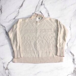 Lucky Brand Sweater Womens Sz Medium Back Tie Bow Light Pink White Pullover Top